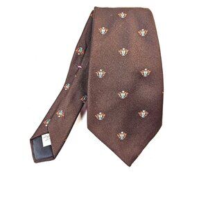 Vtg Resilio Brown Tie With Heraldic Crest Pattern 100% Polyester Classic Men